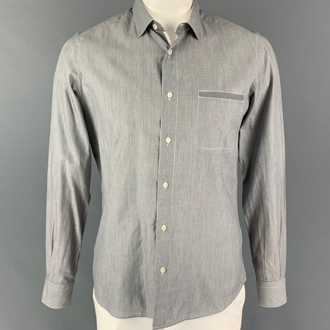 LAB by PAL ZILERI Size L Black White Stripe Cotton Long Sleeve Shirt