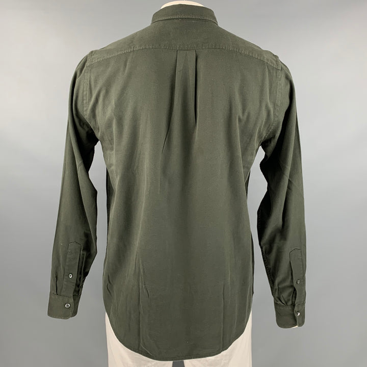 BUCK MASON Size L Green Cotton / Rayon Long Sleeve Shirt