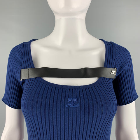 COURREGES Size S Blue Viscose Polyester Ribbed Fitted Dress