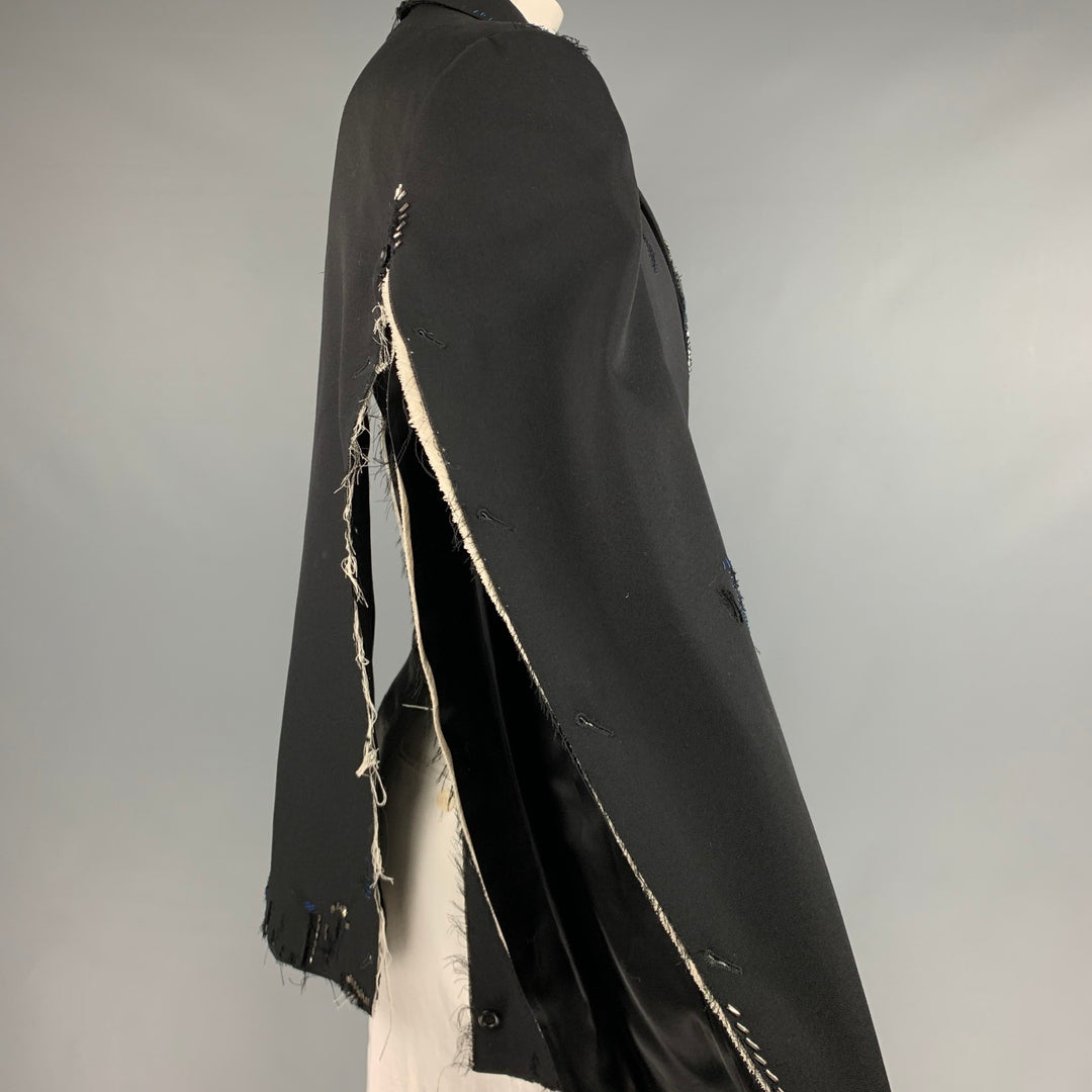 MARNI Talla 42 Abrigo deportivo negro con solapa de muesca de lana desgastada
