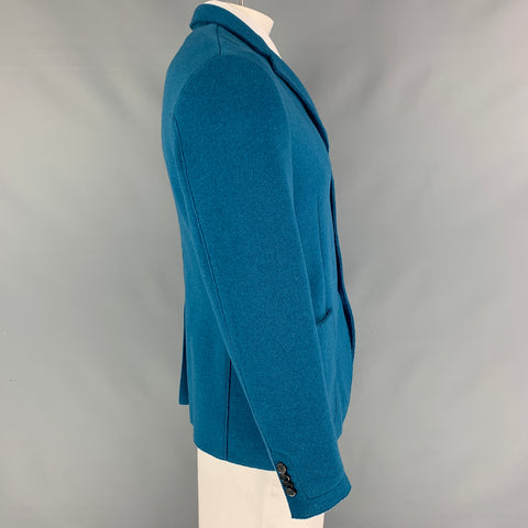 BARENA Taille 42 Manteau de sport en laine texturée / polyamide à revers cranté bleu sarcelle