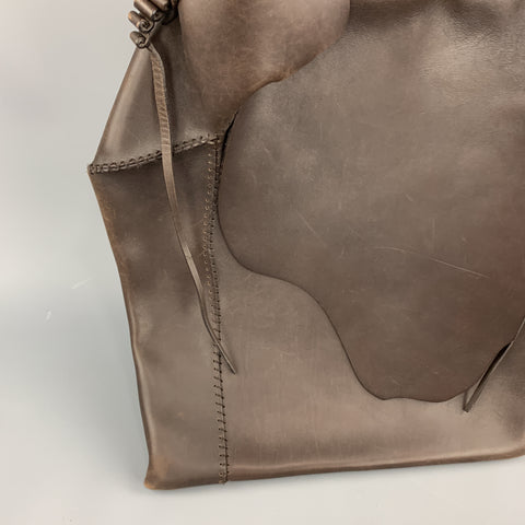 YVES SAINT LAURENT Brown Stitched Leather Flap Bag