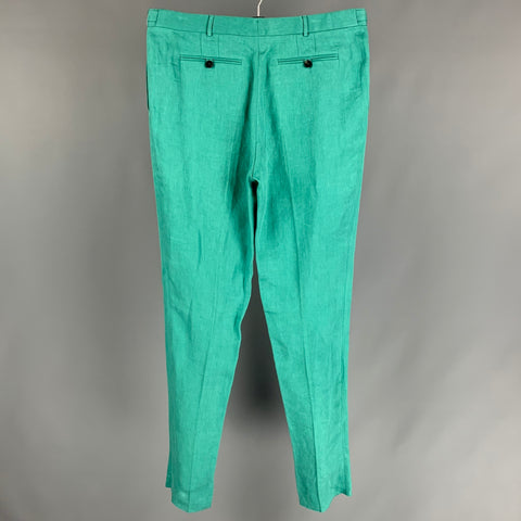 BURBERRY PRORSUM Spring 2015 Size 34 Aqua Green Linen Flat Front Dress Pants