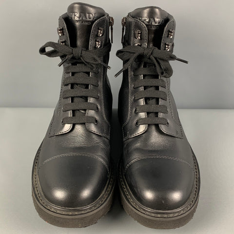 PRADA Size 8 Black Leather City Calf Boots