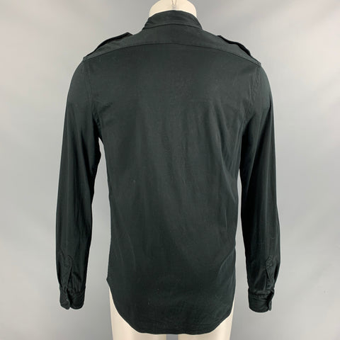 RALPH LAUREN Size M Black Solid Cotton Epaulettes Long Sleeve Shirt
