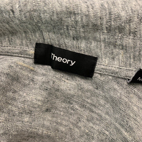 THEORY Size M Grey Heather Linen One pocket Short Sleeve Shirt