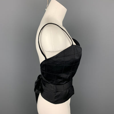 CoSTUME NATIONAL Size 6 Black Satin Windowpane Viscose Blend Wrap Bustier Top