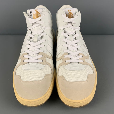 LANVIN Size 11 White Mixed Materials Leather High Top Sneakers