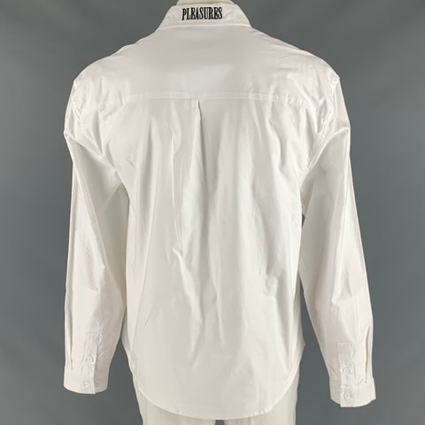 PLEASURES Size XL White Multi-Color Print Cotton Button Up Long Sleeve Shirt