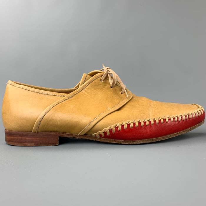 DRIES VAN NOTEN Size 10 Tan Leather Red Trim Square Toe Lace Up Shoes