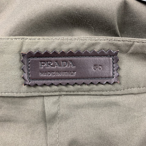 PRADA Pantalon décontracté à braguette boutonnée en coton mélangé olive taille 34