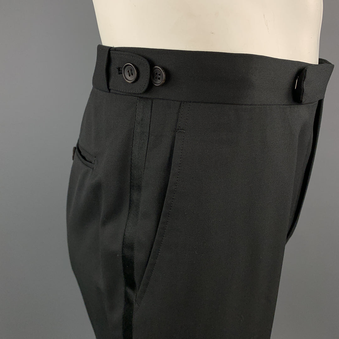PORTS 1961 Size 34 Black Wool Side Tab Tuxedo Stripe Shorts