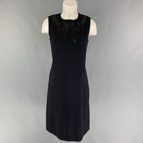 BRIONI Size M Black Knit Aplique Sleeveless Below Knee Dress