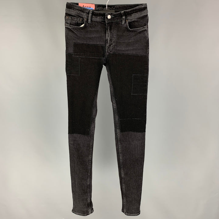 ACNE STUDIOS Size 29 Black Charcoal Cotton North Black Patch Slim Jeans