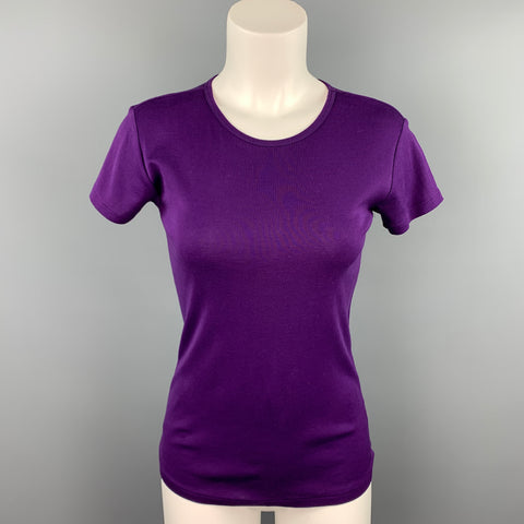 RALPH LAUREN Black Label Talla M Camiseta de algodón mercerizado con cuello redondo morado