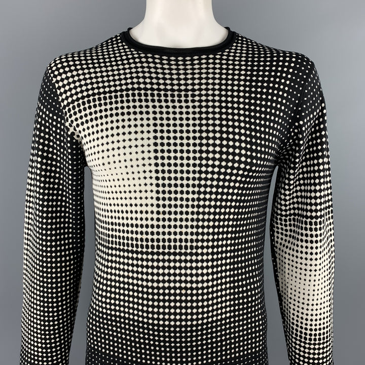 ARMANI COLLEZIONI Size L Black & White Geometric Silk / Viscose Pullover