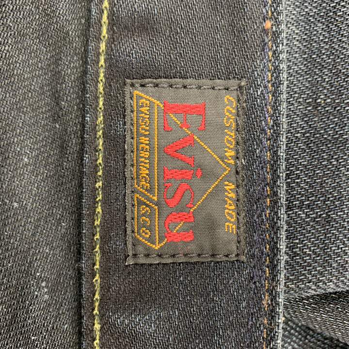 EVISU Size 30 Black Washed Cotton Button Fly Jeans