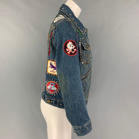 MARC JACOBS Size M Indigo Denim Studded Biker Smashing Starlets Jacket