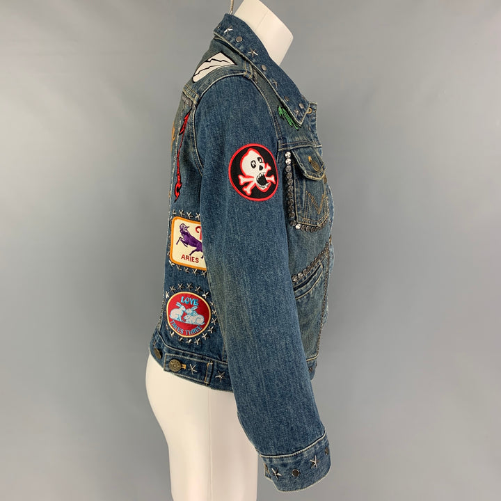 MARC JACOBS Size M Indigo Denim Studded Biker Smashing Starlets Jacket