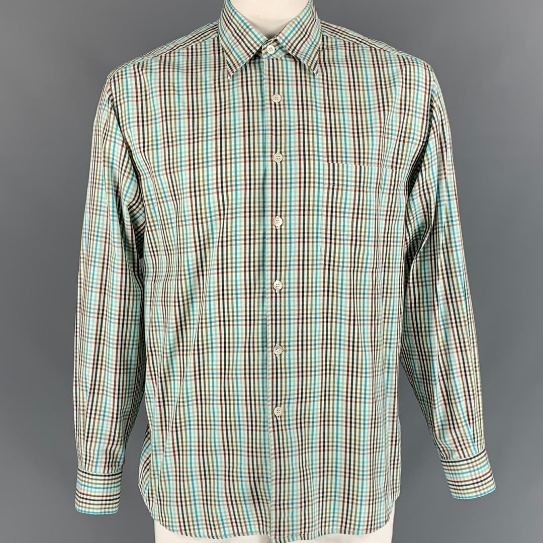 ERMENEGILDO ZEGNA Size XL Multi-Color Checkered Cotton Long Sleeve Shirt