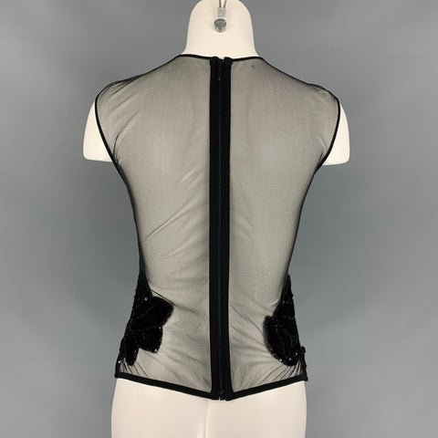 LA PERLA Size 8 Black Polyurethane Blend Velvet Beaded Dress Top