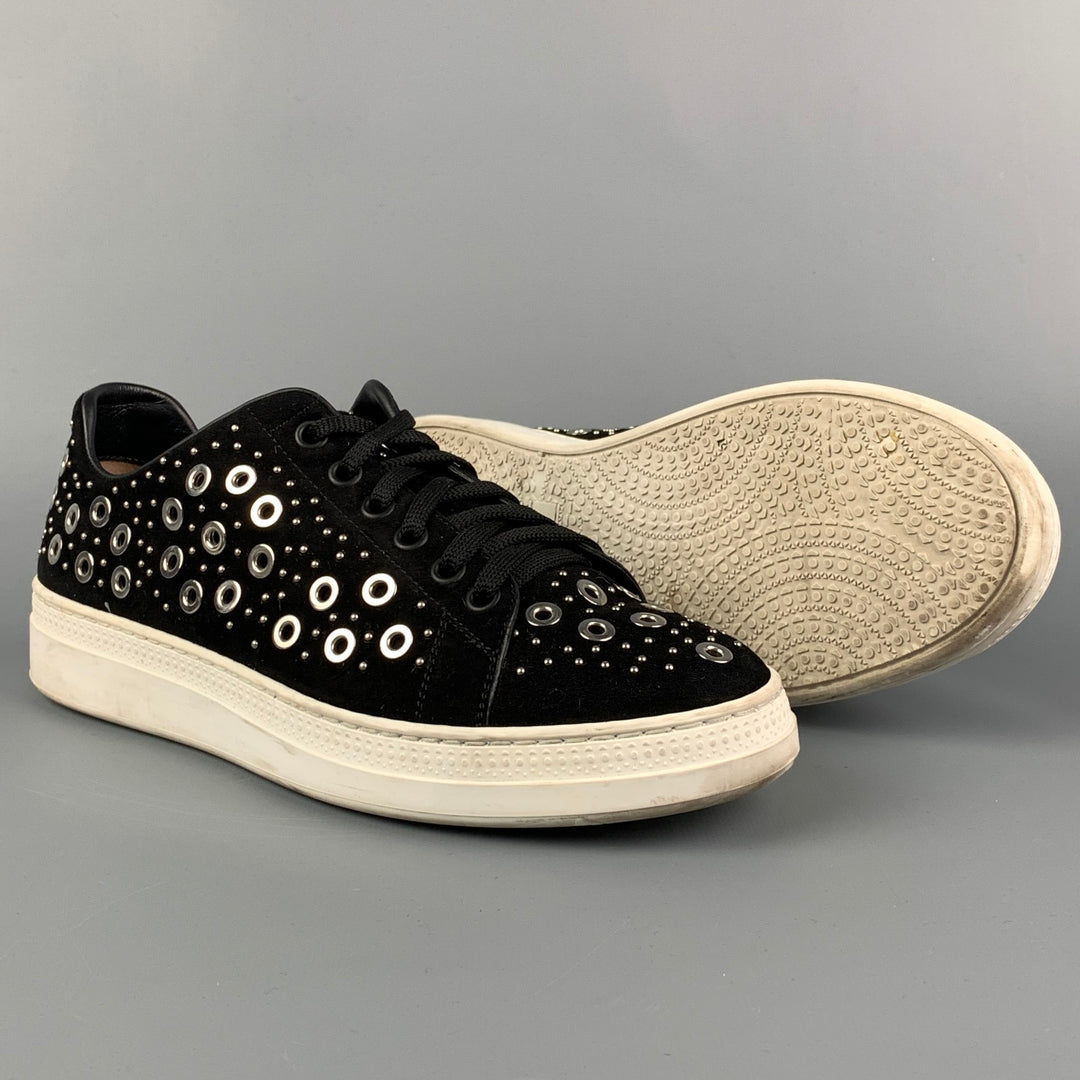 ALAIA Size 7 Black Leather Grommets Suede Lace Up Sneakers