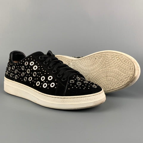 ALAIA Talla 7 Zapatillas de deporte con cordones de gamuza con ojales de cuero negro
