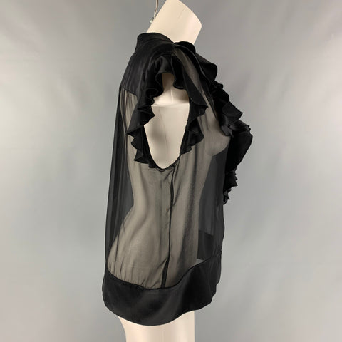 AMANDA UPRICHARD Talla L Blusa negra con cuello en V y volantes