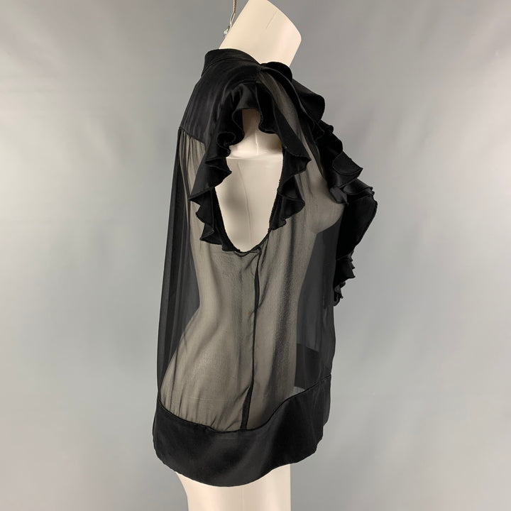 AMANDA UPRICHARD Size L Black Ruffled V-Neck Blouse