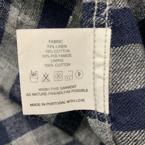 HOMECORE Size M Navy &  Gray Checkered Linen Blend Long Sleeve Shirt