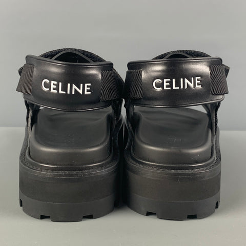 CELINE Spring 22 Size 10 Black White Leather Bulky Sandal 45