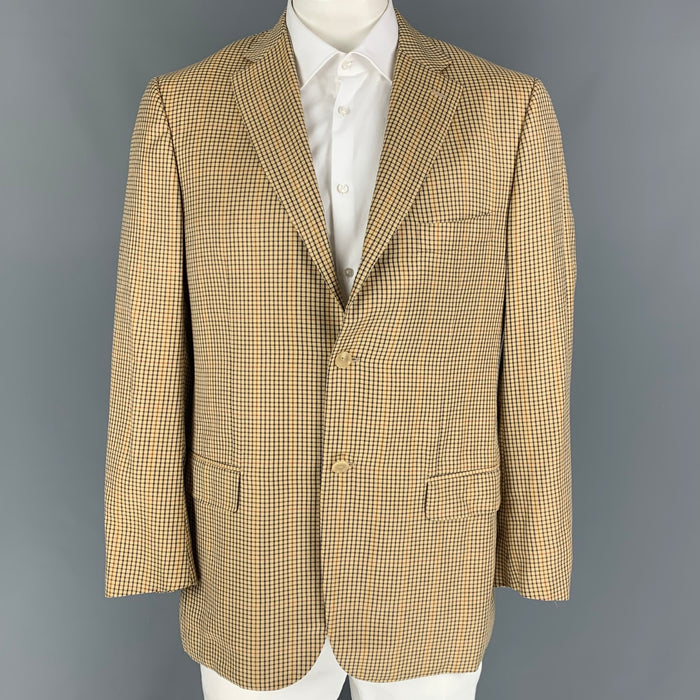 ISAIA Size 42 Beige Blue Brown Checkered Bamboo Silk Sport Coat