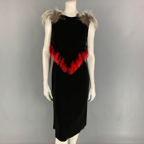 PROENZA SCHOULER Talla 8 Vestido de cóctel rojo con ribete de piel de cordero de poliéster negro