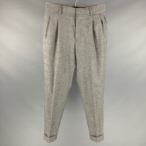 KENT CURWEN Taille 32 Gris Noir Glenplaid Wool Blend Pantalon habillé plissé