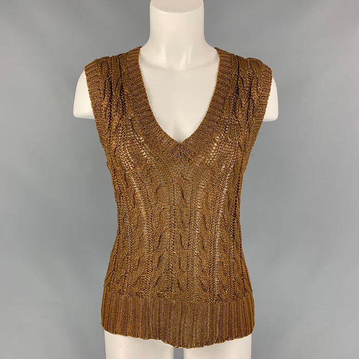 OSCAR DE LA RENTA Size S Brown Metallic Knitted Silk Vest