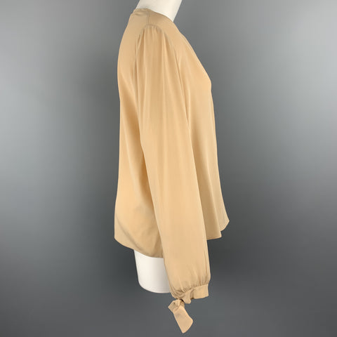 CHLOE Taille 8 Blouse en crêpe de soie beige à col en V et poignets à nœud