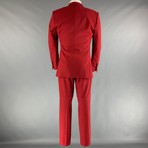 DOLCE & GABBANA Chest Size 38 Red Solid Wool  Elastane Peak Lapel 30 29 Suit