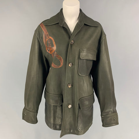 Vintage RALPH LAUREN Talla S Chaqueta camisera con estampado de cuero oliva