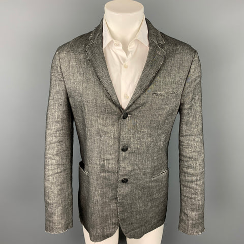 AQUARAMA Size 40 Black & White Heather Linen Blend Notch Lapel Sport Coat