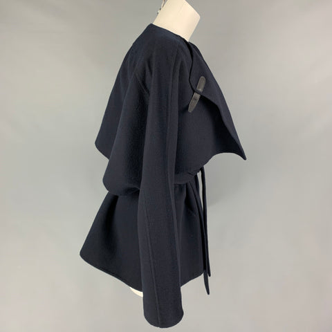 HERMES by Margiela FW 2000 Size 10 Navy Blue Cashmere Belted Cape Vest Jacket