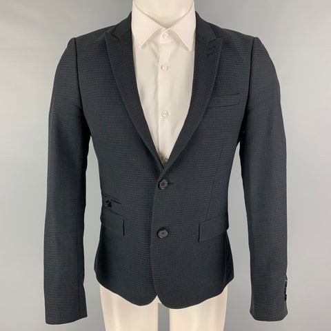 THE KOOPLES Size 36 Black Grid Wool Cotton Peak Lapel Sport Coat