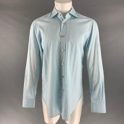 KITON Size L Blue White Stripe Cotton Long Sleeve Shirt