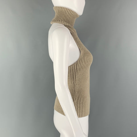 THE ROW Size XS Grey Taupe Virgin Wool Cashmere Ribbed Halter Casual Top