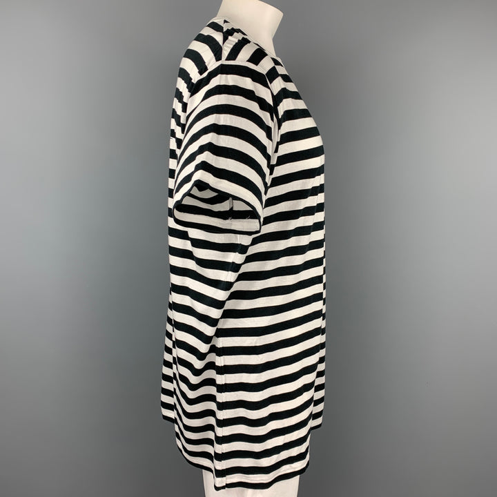 YOHJI YAMAMOTO Size XL Black & White Stripe Cotton / Rayon Short Sleeve T-shirt