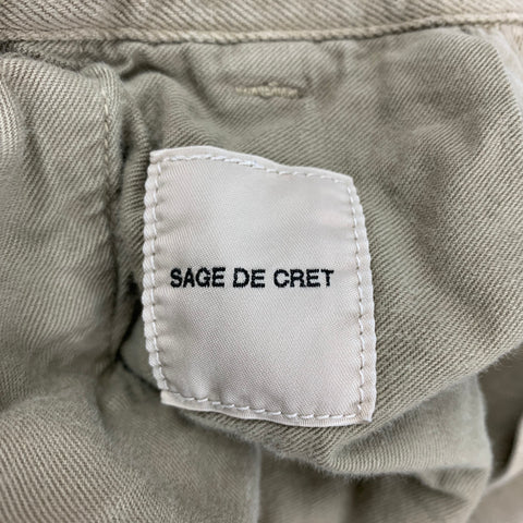 SAGE DE CRET Size L Khaki Cotton Linen Slim Fit Casual Pants