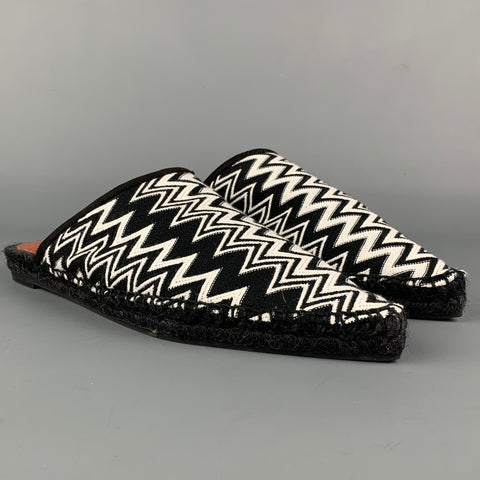 CASTANER x MISSONI Size 7.5 Black & White Canvas Zig Zag Suede Flats