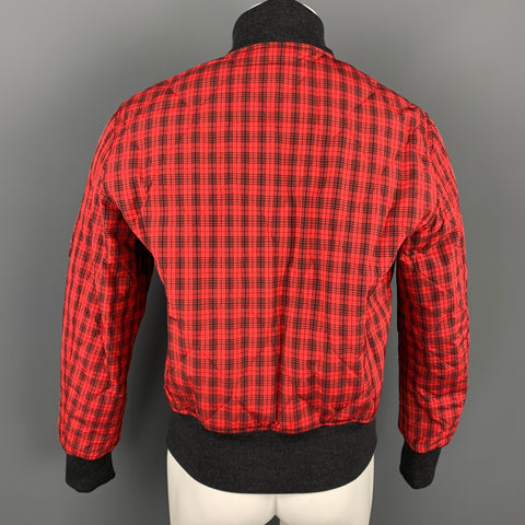 NICK WOOSTER x PAUL SHARK Size M Red & Black Plaid Nylon Zip Up Bomber Jacket