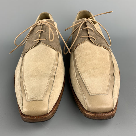 MORESCHI Size 8 Taupe Two Toned Suede Lace Up Shoes