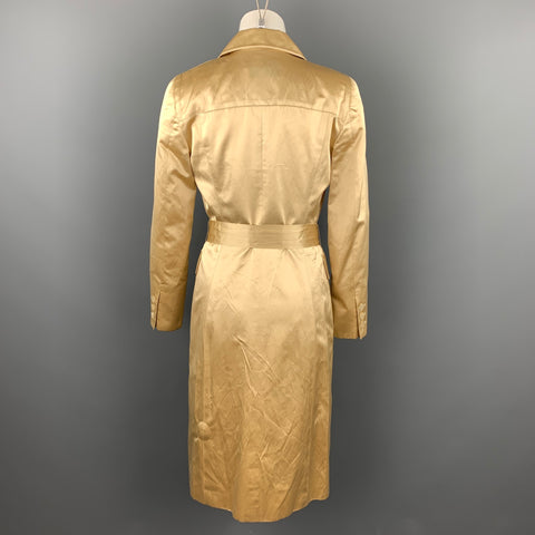 CAROLINA HERRERA Size 4 Gold Satin Silk / Cotton Double Breasted Belted 2 PC Dress Set