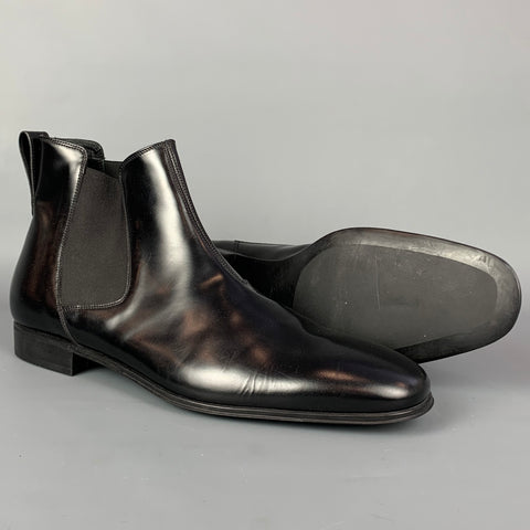 SALVATORE FERRAGAMO Size 11 Black Leather Pull On Chelsea Boots